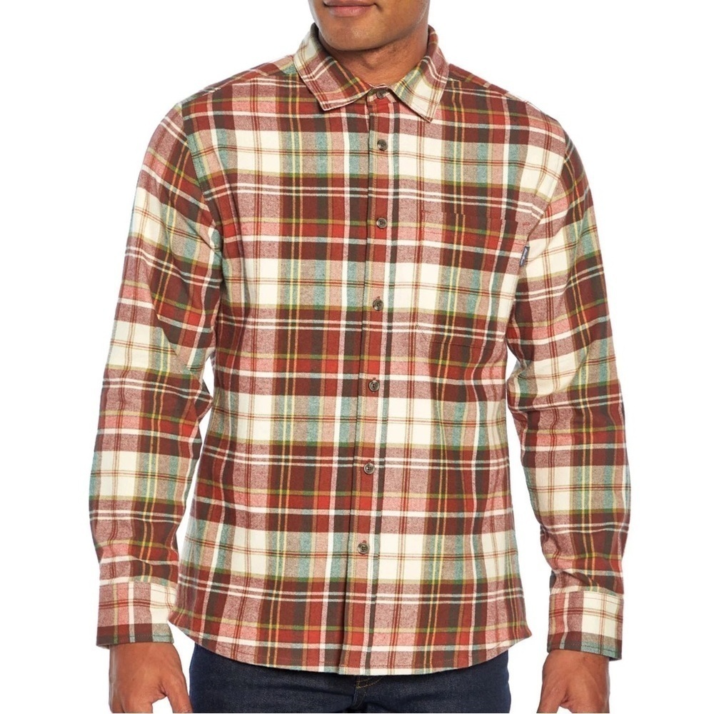 288. EDDIE BAUER Bristol Men's Flannel Shirt in Rust Plaid M